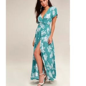 Lulu's heart of Marigold turquoise wrap maxi dress